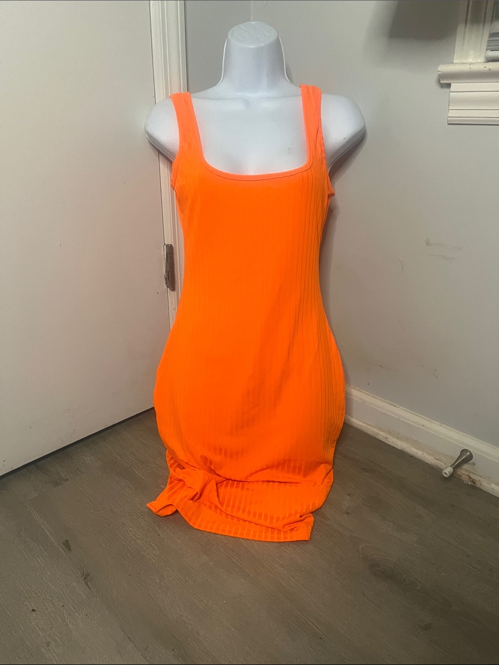 SHEIN Neon Orange Ribbed Midi Tank Dress